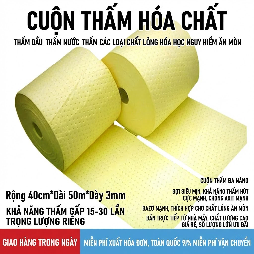 Cuộn thấm hóa chất đa năng với sợi siêu mịn và khả năng chống axit mạnh