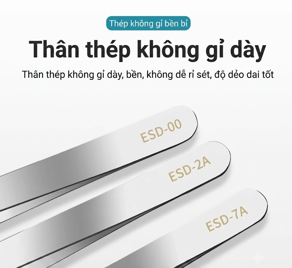 Thân nhíp được làm từ thép không gỉ dày dặn, bền bỉ và có độ đàn hồi tốt